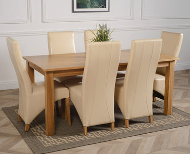 Oslo 180 x 90cm Large Oak Dining Set with 6 Lola Ivory Leather Chairs