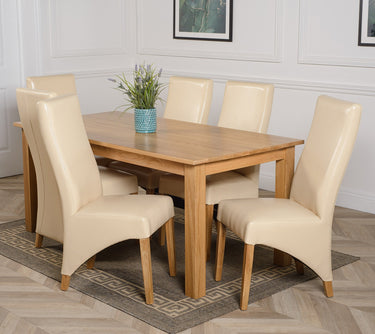 Oslo 180 x 90cm Large Oak Dining Set with 6 Lola Ivory Leather Chairs