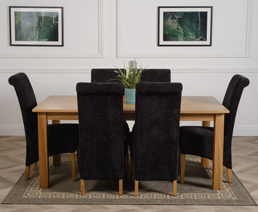 Oslo 180 x 90cm Large Oak Dining Set with 6 Montana Black Fabric Chairs