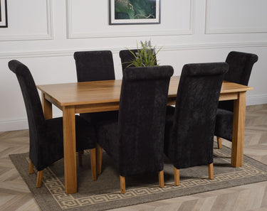 Oslo 180 x 90cm Large Oak Dining Set with 6 Montana Black Fabric Chairs