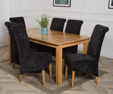 Oslo 180 x 90cm Large Oak Dining Set with 6 Montana Black Fabric Chairs