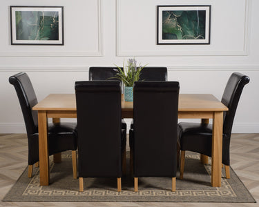 Oslo 180 x 90cm Large Oak Dining Set with 6 Montana Black Leather Chairs