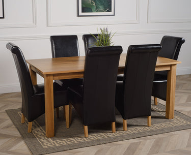 Oslo 180 x 90cm Large Oak Dining Set with 6 Montana Black Leather Chairs