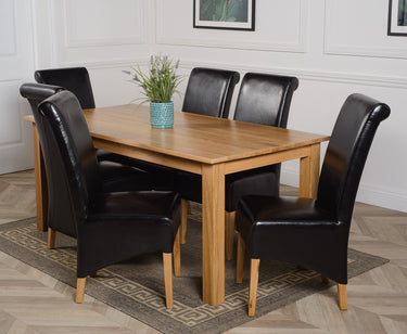 Oslo 180 x 90cm Large Oak Dining Set with 6 Montana Black Leather Chairs