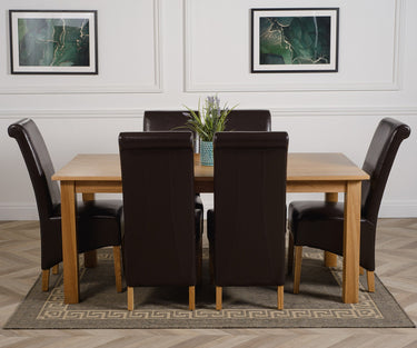 Oslo 180 x 90cm Large Oak Dining Set with 6 Montana Brown Leather Chairs
