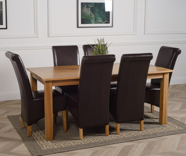 Oslo 180 x 90cm Large Oak Dining Set with 6 Montana Brown Leather Chairs