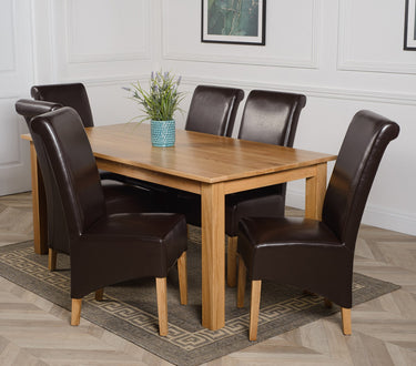 Oslo 180 x 90cm Large Oak Dining Set with 6 Montana Brown Leather Chairs
