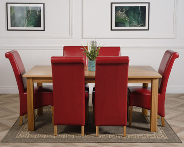 Oslo 180 x 90cm Large Oak Dining Set with 6 Montana Burgundy Leather Chairs