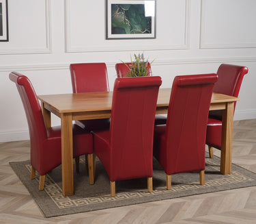 Oslo 180 x 90cm Large Oak Dining Set with 6 Montana Burgundy Leather Chairs