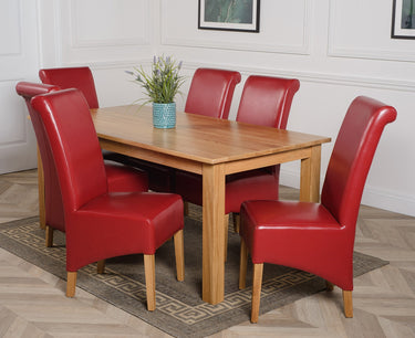Oslo 180 x 90cm Large Oak Dining Set with 6 Montana Burgundy Leather Chairs