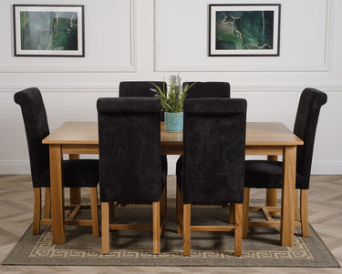 Oslo 180 x 90cm Large Oak Dining Set with 6 Washington Black Fabric Chairs