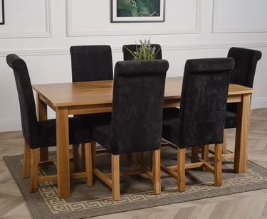 Oslo 180 x 90cm Large Oak Dining Set with 6 Washington Black Fabric Chairs