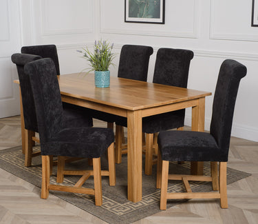 Oslo 180 x 90cm Large Oak Dining Set with 6 Washington Black Fabric Chairs
