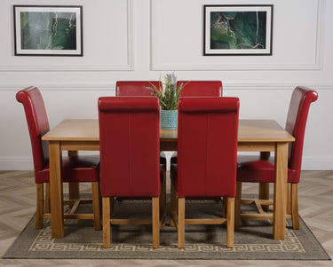 Oslo 180 x 90cm Large Oak Dining Set with 6 Washington Burgundy Leather Chairs