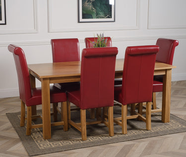 Oslo 180 x 90cm Large Oak Dining Set with 6 Washington Burgundy Leather Chairs
