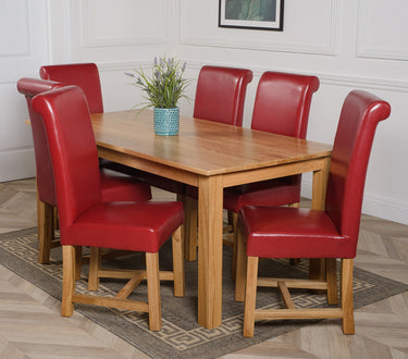 Oslo 180 x 90cm Large Oak Dining Set with 6 Washington Burgundy Leather Chairs