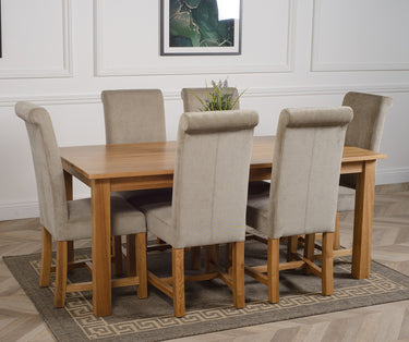 Oslo 180 x 90cm Large Oak Dining Set with 6 Washington Grey Fabric Chairs