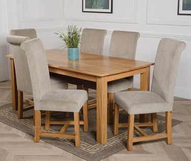 Oslo 180 x 90cm Large Oak Dining Set with 6 Washington Grey Fabric Chairs