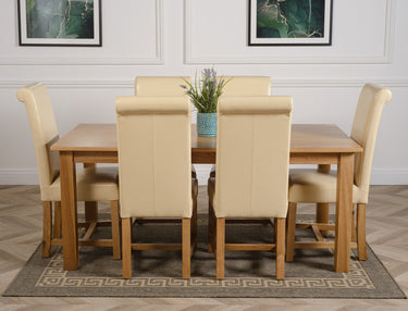 Oslo 180 x 90cm Large Oak Dining Set with 6 Washington Ivory Leather Chairs