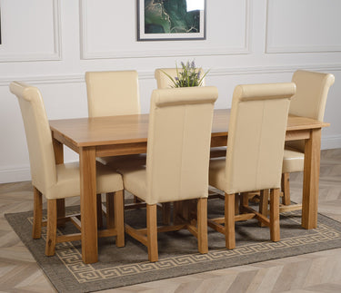 Oslo 180 x 90cm Large Oak Dining Set with 6 Washington Ivory Leather Chairs