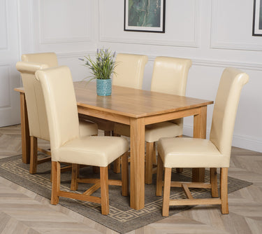 Oslo 180 x 90cm Large Oak Dining Set with 6 Washington Ivory Leather Chairs