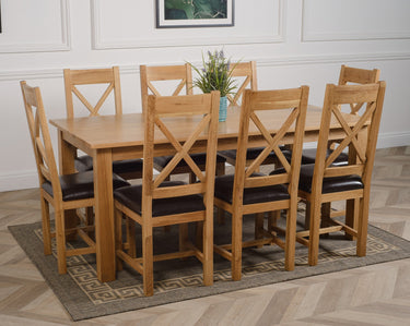 Oslo 180 x 90cm Large Oak Dining Set with 8 Berkeley Oak & Brown Leather Chairs
