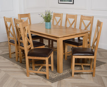 Oslo 180 x 90cm Large Oak Dining Set with 8 Berkeley Oak & Brown Leather Chairs