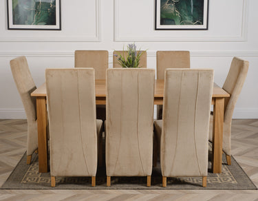 Oslo 180 x 90cm Large Oak Dining Set with 8 Lola Beige Fabric Chairs