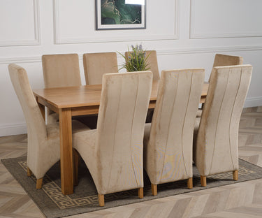 Oslo 180 x 90cm Large Oak Dining Set with 8 Lola Beige Fabric Chairs