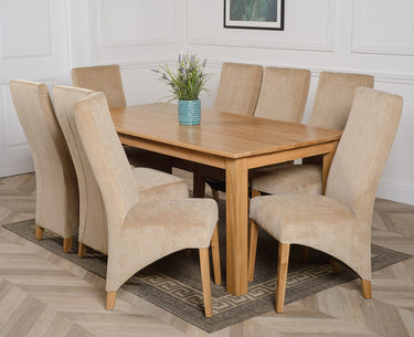 Oslo 180 x 90cm Large Oak Dining Set with 8 Lola Beige Fabric Chairs