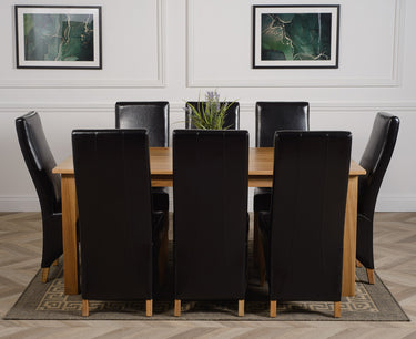 Oslo 180 x 90cm Large Oak Dining Set with 8 Lola Black Leather Chairs