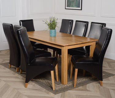 Oslo 180 x 90cm Large Oak Dining Set with 8 Lola Black Leather Chairs