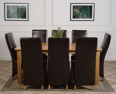 Oslo 180 x 90cm Large Oak Dining Set with 8 Lola Brown Leather Chairs