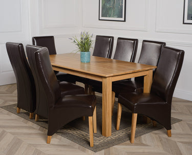 Oslo 180 x 90cm Large Oak Dining Set with 8 Lola Brown Leather Chairs