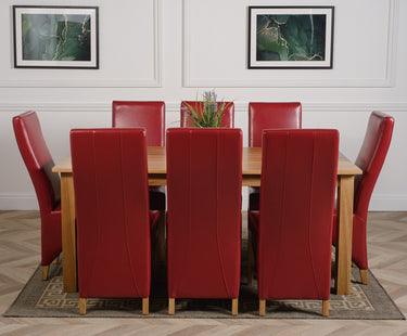 Oslo 180 x 90cm Large Oak Dining Set with 8 Lola Burgundy Leather Chairs