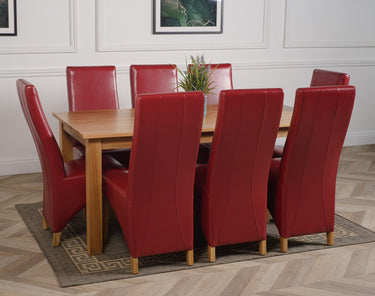 Oslo 180 x 90cm Large Oak Dining Set with 8 Lola Burgundy Leather Chairs