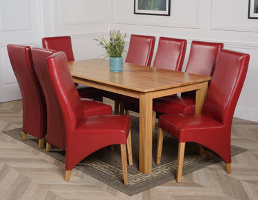 Oslo 180 x 90cm Large Oak Dining Set with 8 Lola Burgundy Leather Chairs