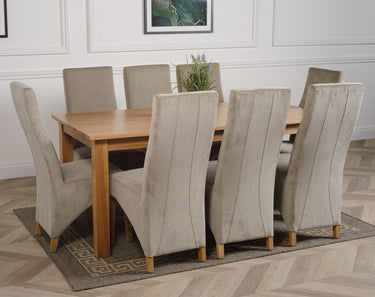 Oslo 180 x 90cm Large Oak Dining Set with 8 Lola Grey Fabric Chairs