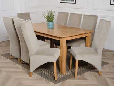 Oslo 180 x 90cm Large Oak Dining Set with 8 Lola Grey Fabric Chairs