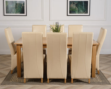 Oslo 180 x 90cm Large Oak Dining Set with 8 Lola Ivory Leather Chairs