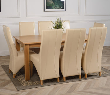 Oslo 180 x 90cm Large Oak Dining Set with 8 Lola Ivory Leather Chairs