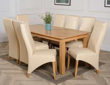 Oslo 180 x 90cm Large Oak Dining Set with 8 Lola Ivory Leather Chairs