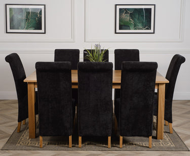 Oslo 180 x 90cm Large Oak Dining Set with 8 Montana Black Fabric Chairs