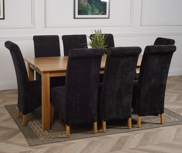 Oslo 180 x 90cm Large Oak Dining Set with 8 Montana Black Fabric Chairs