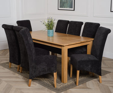 Oslo 180 x 90cm Large Oak Dining Set with 8 Montana Black Fabric Chairs