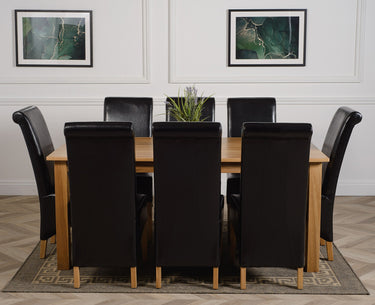 Oslo 180 x 90cm Large Oak Dining Set with 8 Montana Black Leather Chairs