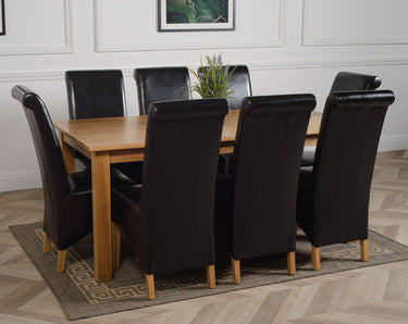 Oslo 180 x 90cm Large Oak Dining Set with 8 Montana Black Leather Chairs