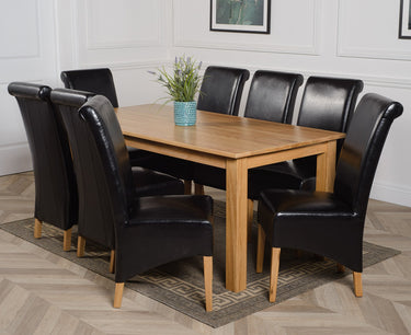 Oslo 180 x 90cm Large Oak Dining Set with 8 Montana Black Leather Chairs