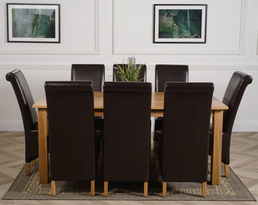Oslo 180 x 90cm Large Oak Dining Set with 8 Montana Brown Leather Chairs