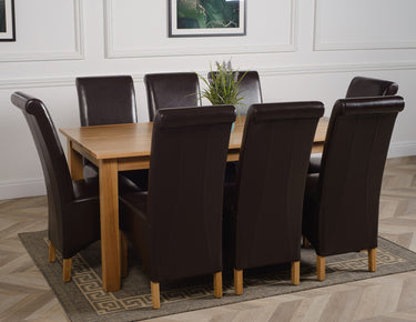 Oslo 180 x 90cm Large Oak Dining Set with 8 Montana Brown Leather Chairs